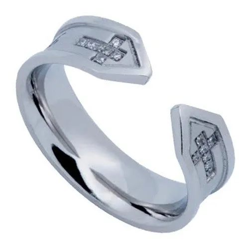 Rings TRUE LOVE WAITS Open End Ring Double Cross Stainless Steel with CZ North Arrow Shop Rings TRUE LOVE WAITS Open End Ring Double Cross Stainless Steel with CZ North Arrow Shop