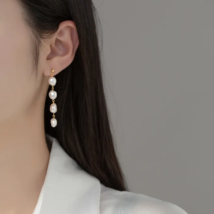 S925 Silver Baroque Pearl Tassel Drop Earrings Trendolla Jewelry Earrings