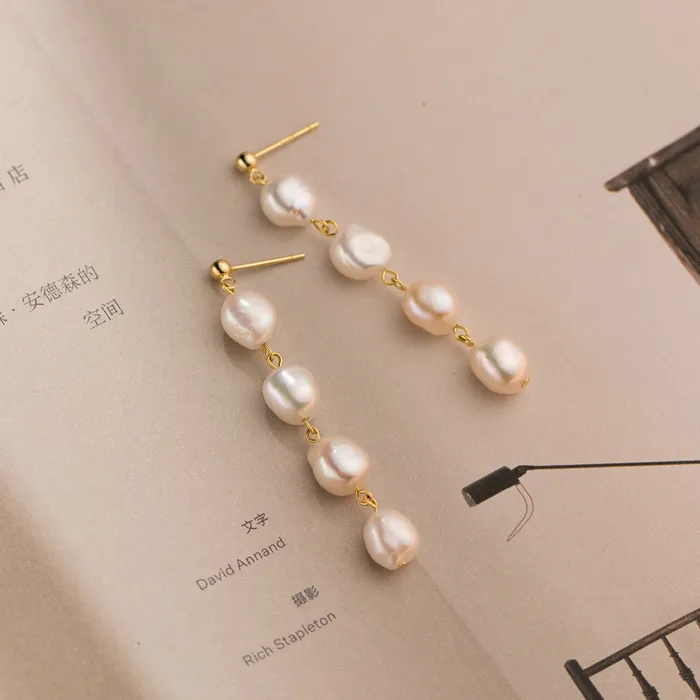 S925 Silver Baroque Pearl Tassel Drop Earrings Trendolla Jewelry Earrings