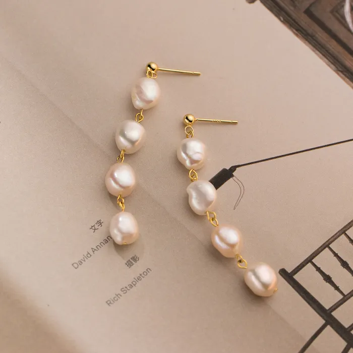 S925 Silver Baroque Pearl Tassel Drop Earrings Trendolla Jewelry Earrings