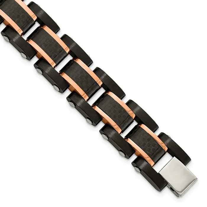 Stainless Steel Brushed Polished BlackRose IP Carbon Fiber 85in Bracelet TreasureFineJewelers Bracelets Stainless Steel Brushed Polished BlackRose IP Carbon Fiber 85in Bracelet TreasureFineJewelers Bracelets