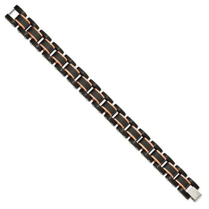 Stainless Steel Brushed Polished BlackRose IP Carbon Fiber 85in Bracelet TreasureFineJewelers Bracelets