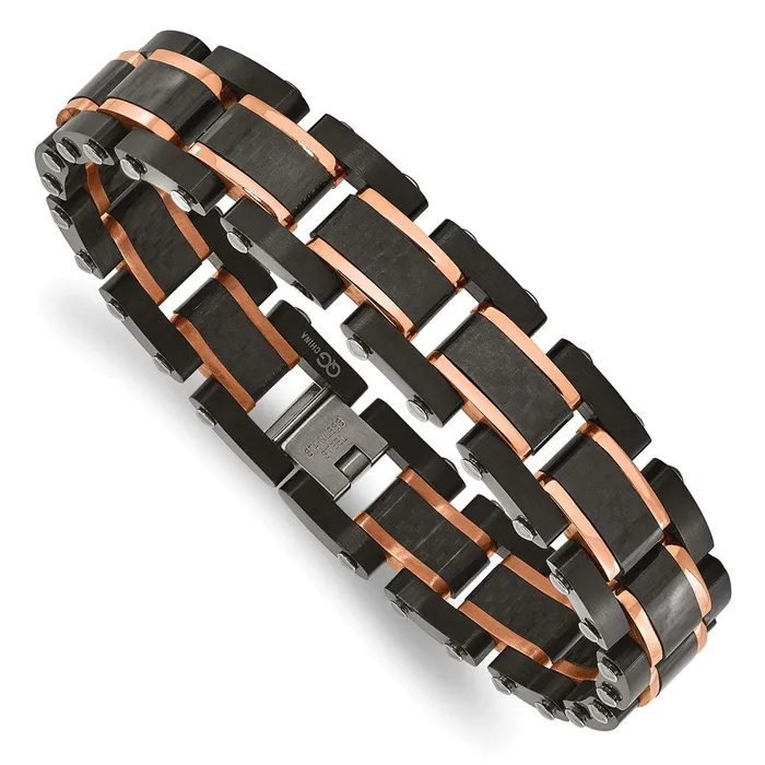 Stainless Steel Brushed Polished BlackRose IP Carbon Fiber 85in Bracelet TreasureFineJewelers Bracelets