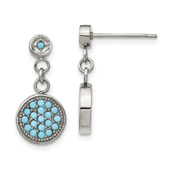 Stainless Steel Polished Reconstructed Turquoise Post Dangle Earrings TreasureFineJewelers Earrings Stainless Steel Polished Reconstructed Turquoise Post Dangle Earrings TreasureFineJewelers Earrings