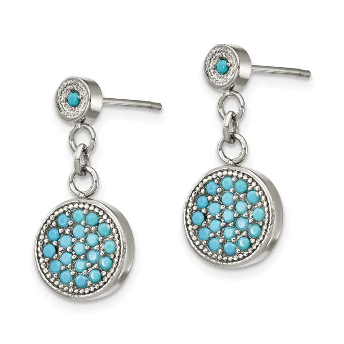 Stainless Steel Polished Reconstructed Turquoise Post Dangle Earrings TreasureFineJewelers Earrings