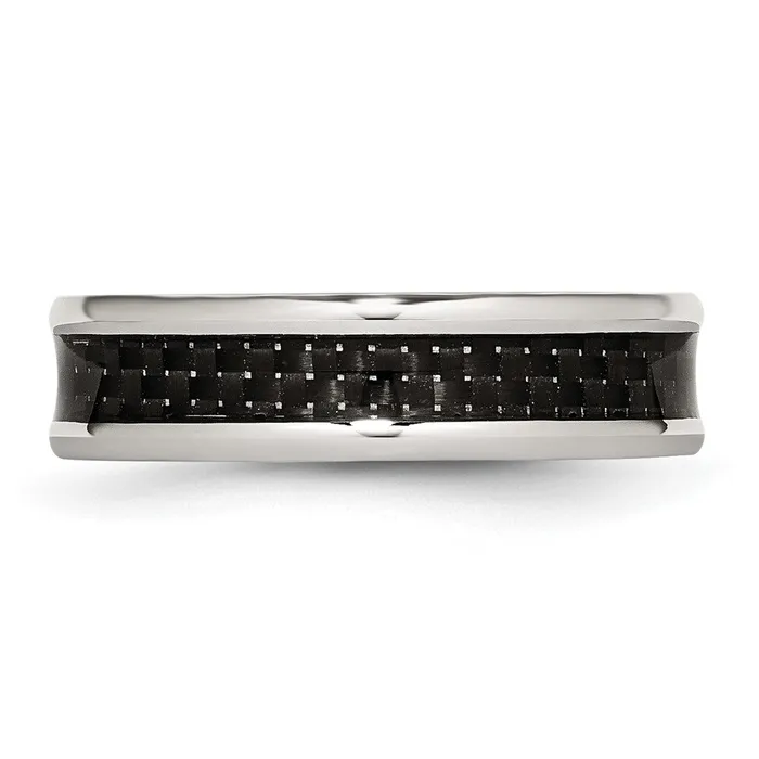 Stainless Steel Polished w Black Carbon Fiber Inlay 6mm Band TreasureFineJewelers Rings