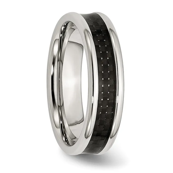 Stainless Steel Polished w Black Carbon Fiber Inlay 6mm Band TreasureFineJewelers Rings
