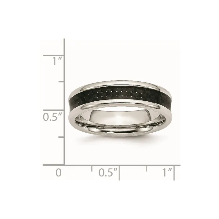 Stainless Steel Polished w Black Carbon Fiber Inlay 6mm Band TreasureFineJewelers Rings