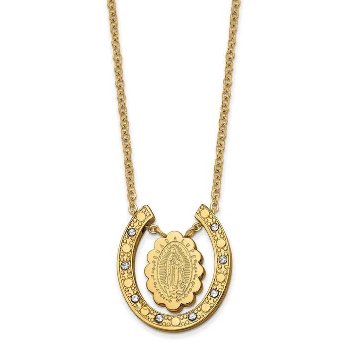 Stainless Steel Polished Yellow IP wCrystal GuadalupeHorseshoe Necklace TreasureFineJewelers Necklaces Stainless Steel Polished Yellow IP wCrystal GuadalupeHorseshoe Necklace TreasureFineJewelers Necklaces