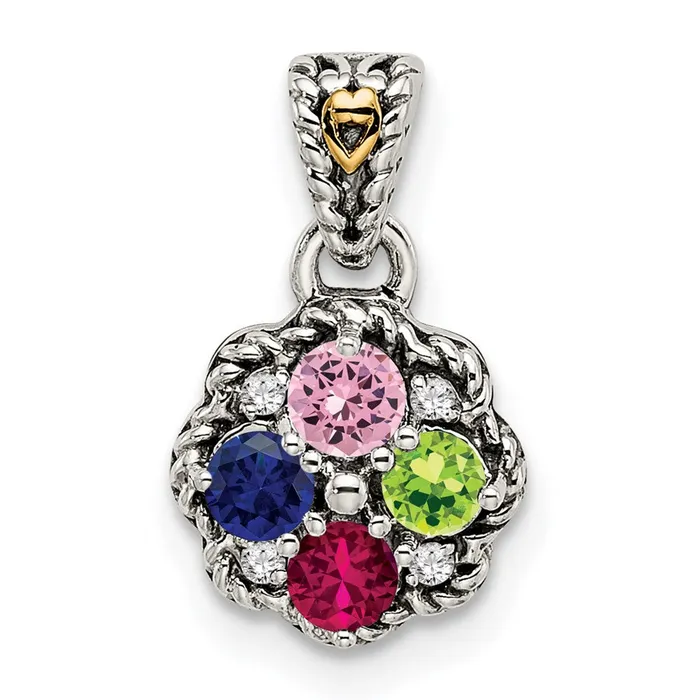 Sterling Silver 14k Fourstone and Diamond Mothers Pendant TreasureFineJewelers Necklaces