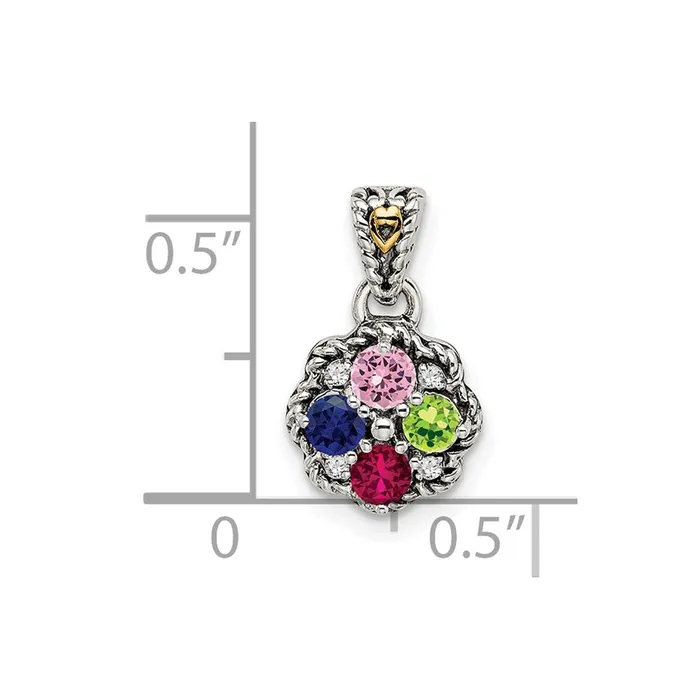 Sterling Silver 14k Fourstone and Diamond Mothers Pendant TreasureFineJewelers Necklaces