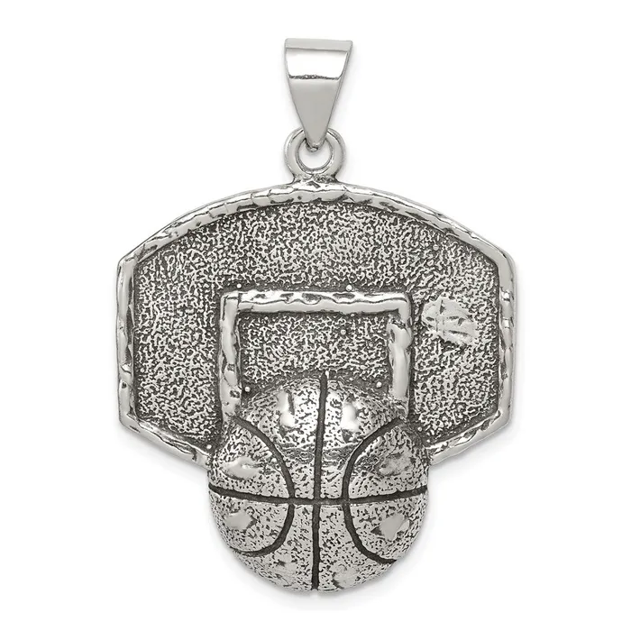 Sterling Silver Antiqued Textured Basketball with Backboard Pendant TreasureFineJewelers Necklaces