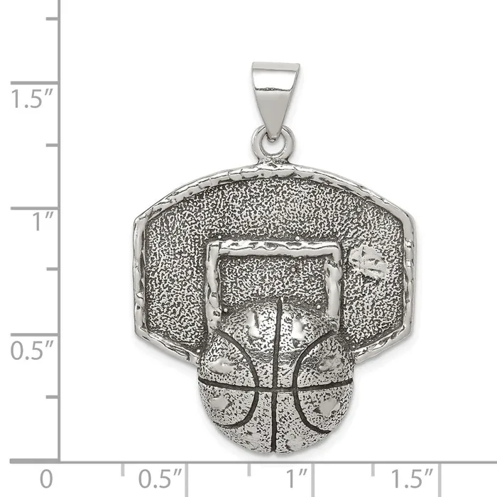 Sterling Silver Antiqued Textured Basketball with Backboard Pendant TreasureFineJewelers Necklaces