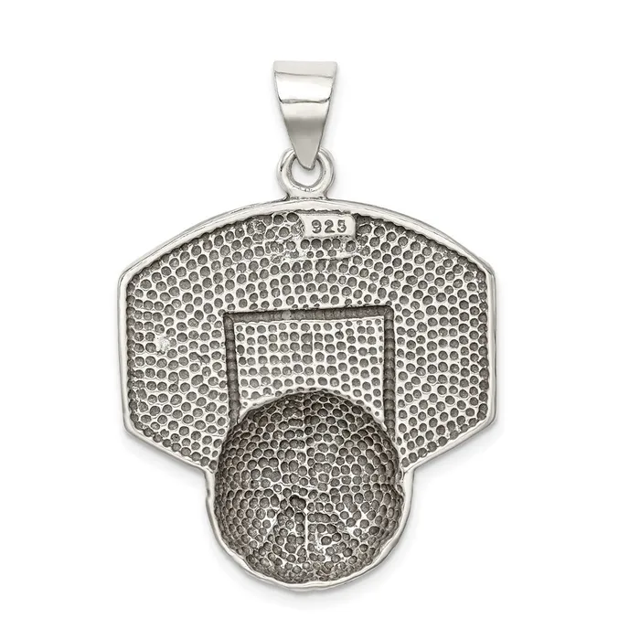 Sterling Silver Antiqued Textured Basketball with Backboard Pendant TreasureFineJewelers Necklaces