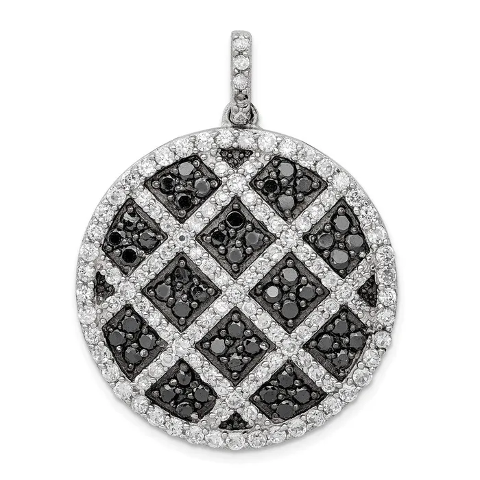 Sterling Silver Black and White CZ Checkered Pendant TreasureFineJewelers Necklaces Sterling Silver Black and White CZ Checkered Pendant TreasureFineJewelers Necklaces