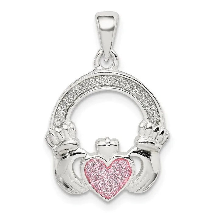 Sterling Silver Glitter Infused Claddagh Pendant TreasureFineJewelers Necklaces