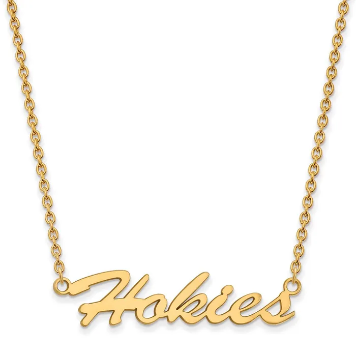 Sterling Silver Goldplated Virginia Tech Hokies Script Medium Pendant 18 inch Necklace TreasureFineJewelers Necklaces Sterling Silver Goldplated Virginia Tech Hokies Script Medium Pendant 18 inch Necklace TreasureFineJewelers Necklaces