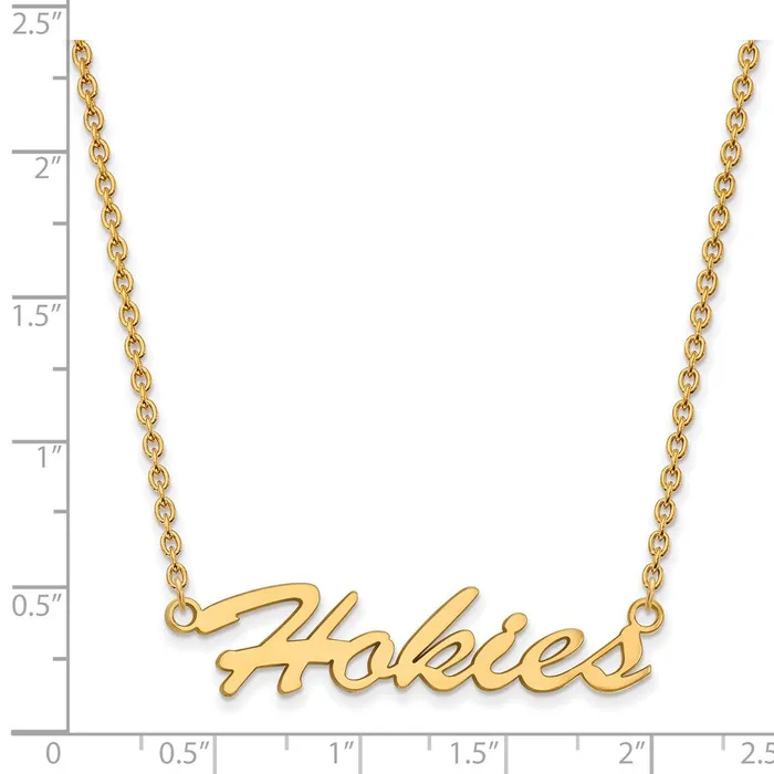 Sterling Silver Goldplated Virginia Tech Hokies Script Medium Pendant 18 inch Necklace TreasureFineJewelers Necklaces