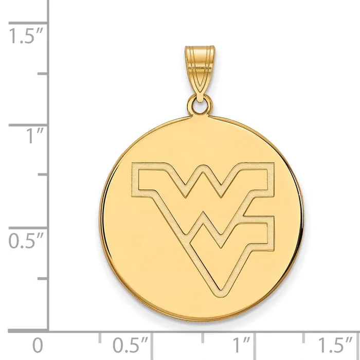 Sterling Silver Goldplated West Virginia University WV Extra Large Disc Pendant TreasureFineJewelers Necklaces