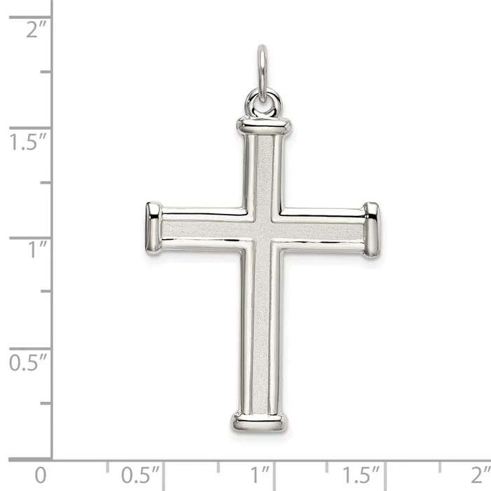Sterling Silver Polished and Satin Cross Pendant TreasureFineJewelers Necklaces