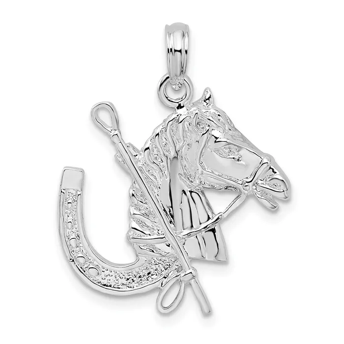 Sterling Silver Polished Horse Head wCrop and Horseshoe Pendant TreasureFineJewelers Necklaces Sterling Silver Polished Horse Head wCrop and Horseshoe Pendant TreasureFineJewelers Necklaces
