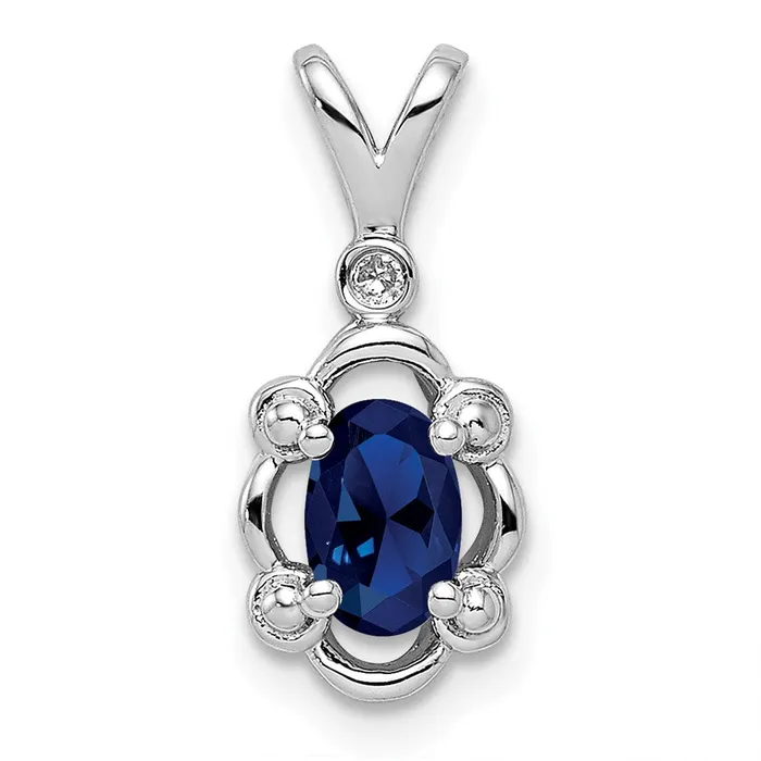 Sterling Silver Rhodiumplated Created Sapphire Diam Pendant TreasureFineJewelers Necklaces Sterling Silver Rhodiumplated Created Sapphire Diam Pendant TreasureFineJewelers Necklaces