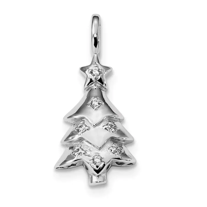 Sterling Silver Rhodiumplated CZ Christmas Tree Pendant TreasureFineJewelers Necklaces Sterling Silver Rhodiumplated CZ Christmas Tree Pendant TreasureFineJewelers Necklaces