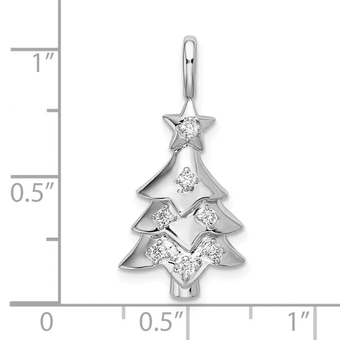 Sterling Silver Rhodiumplated CZ Christmas Tree Pendant TreasureFineJewelers Necklaces