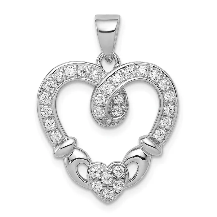 Sterling Silver Rhodiumplated CZ Heart Claddagh Pendant TreasureFineJewelers Necklaces Sterling Silver Rhodiumplated CZ Heart Claddagh Pendant TreasureFineJewelers Necklaces