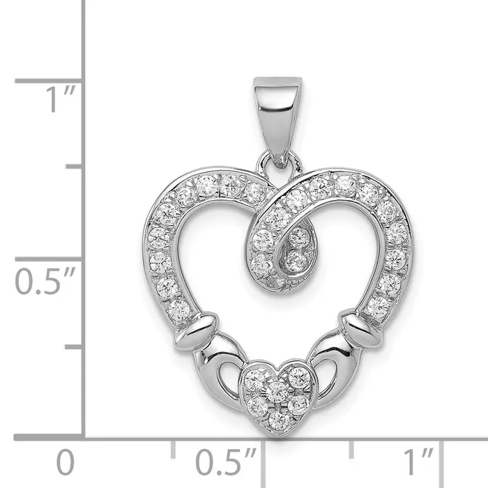 Sterling Silver Rhodiumplated CZ Heart Claddagh Pendant TreasureFineJewelers Necklaces