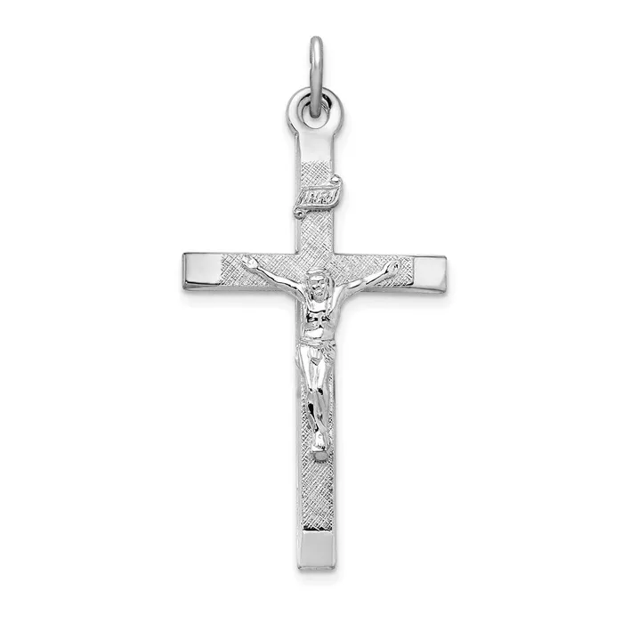Sterling Silver Rhodiumplated Textured Crucifix Cross Pendant TreasureFineJewelers Necklaces Sterling Silver Rhodiumplated Textured Crucifix Cross Pendant TreasureFineJewelers Necklaces