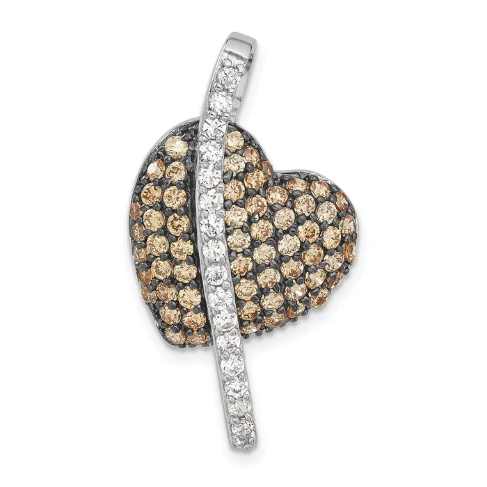 Sterling Silver w Black Rhodium Champagne Clear CZ Heart Pendant TreasureFineJewelers Necklaces Sterling Silver w Black Rhodium Champagne Clear CZ Heart Pendant TreasureFineJewelers Necklaces