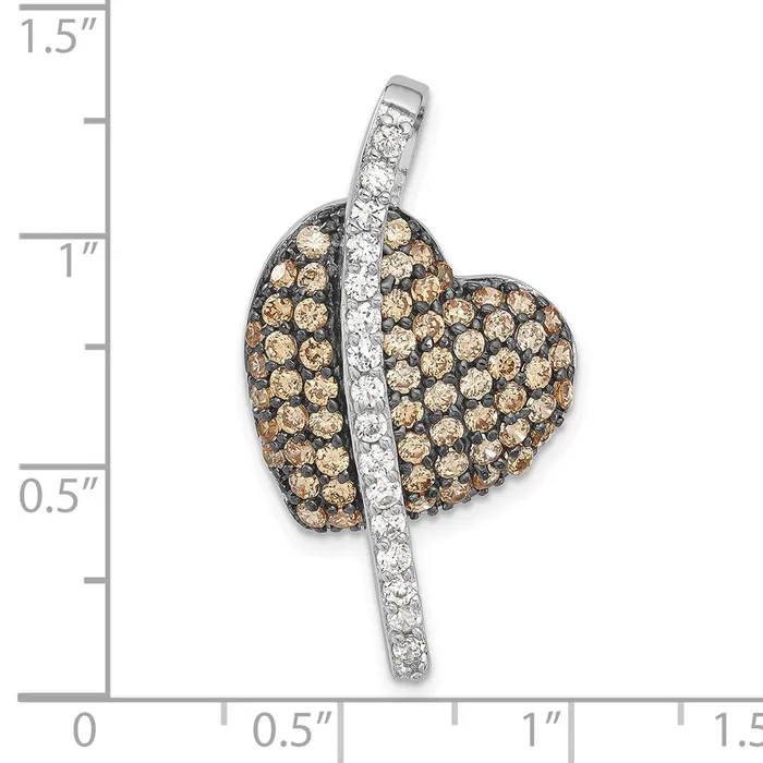 Sterling Silver w Black Rhodium Champagne Clear CZ Heart Pendant TreasureFineJewelers Necklaces