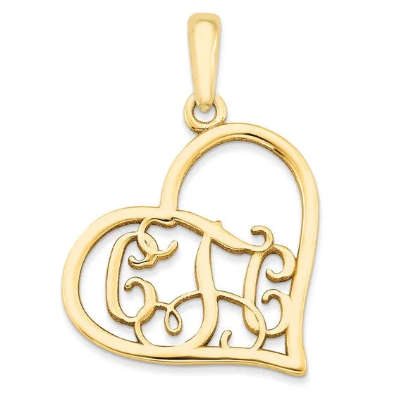 TreasureFineJeweler Necklaces Script Tilted Heart Monogram Pendants