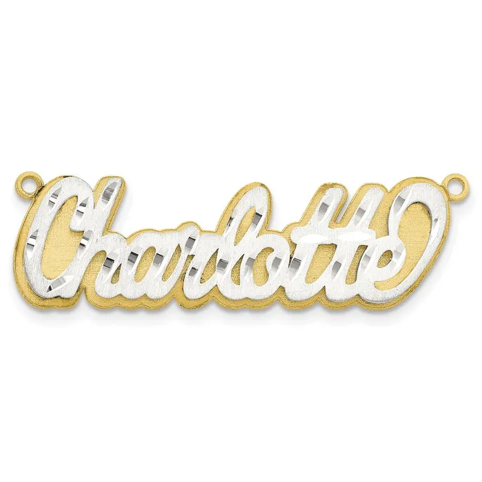 TreasureFineJewelers 10K 3D Twotone Satin Diamondcut Name Plate Rings