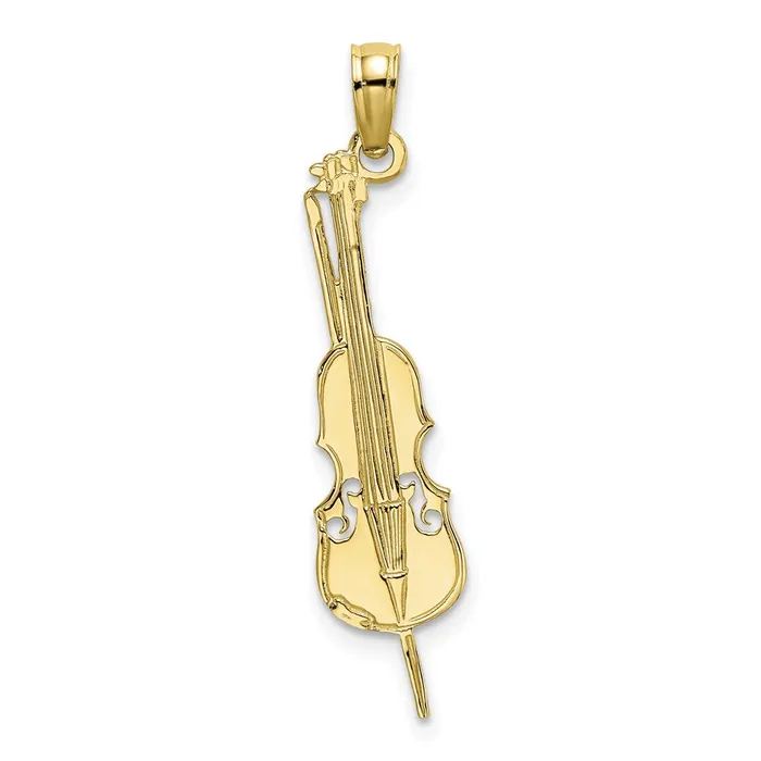 TreasureFineJewelers 10K Polished Engraved Upright Bass Charm Charm Necklaces TreasureFineJewelers 10K Polished Engraved Upright Bass Charm Charm Necklaces