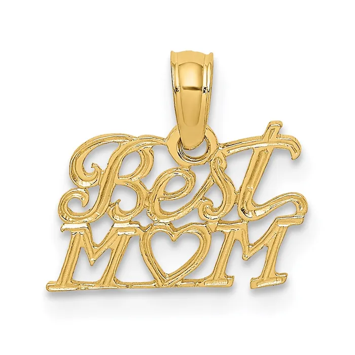 TreasureFineJewelers 14K BEST MOM with Heart Charm Charm Necklaces