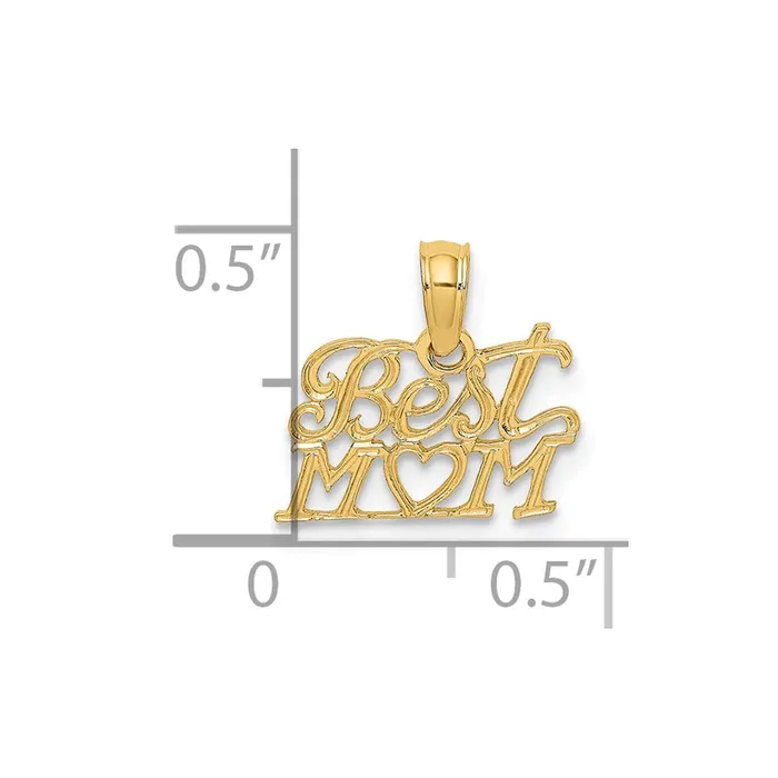 TreasureFineJewelers 14K BEST MOM with Heart Charm Charm Necklaces