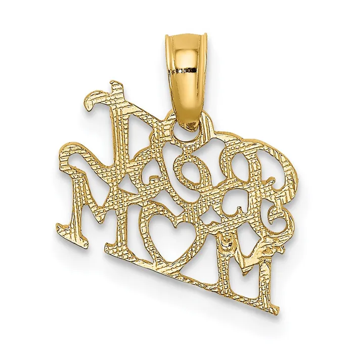 TreasureFineJewelers 14K BEST MOM with Heart Charm Charm Necklaces