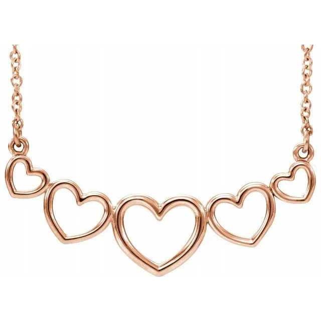 TreasureFineJewelers 14K Rose Graduated Heart 17 12 Necklace Necklaces