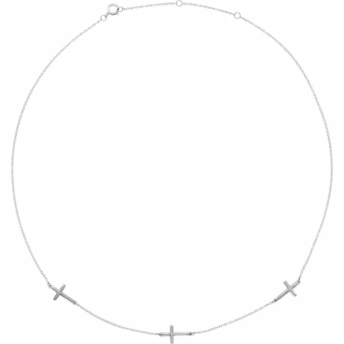 TreasureFineJewelers 14K White Gold 3Station Cross Adjustable 1618 Necklace Necklaces TreasureFineJewelers 14K White Gold 3Station Cross Adjustable 1618 Necklace Necklaces
