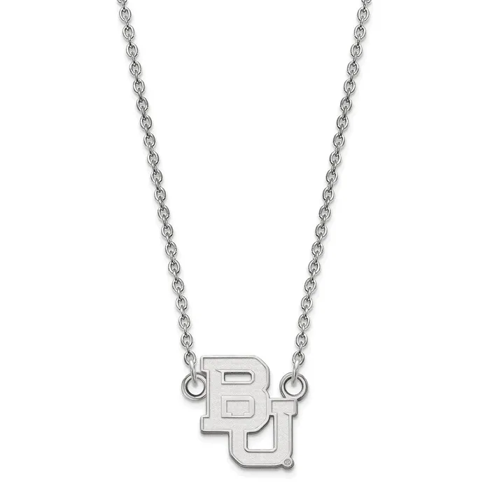 TreasureFineJewelers 14K White Gold Baylor University Small Pendant with Necklace Necklaces