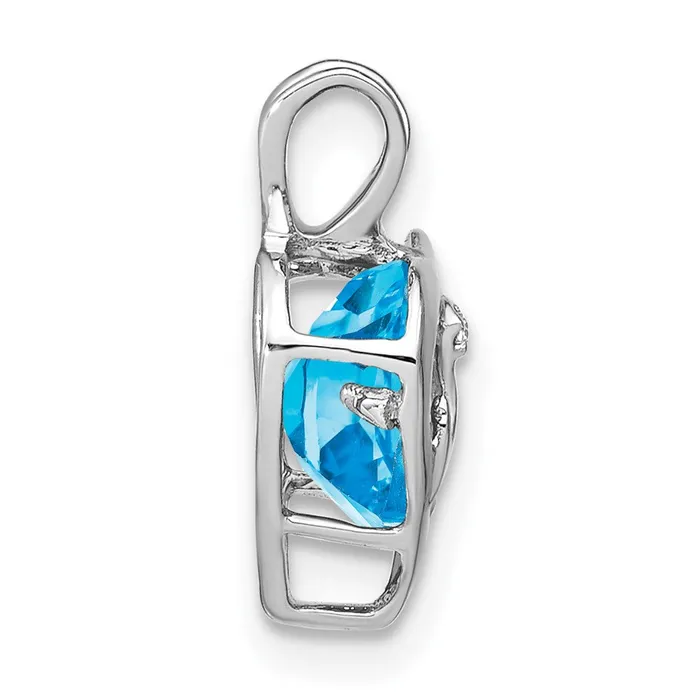 TreasureFineJewelers 14k White Gold Blue Topaz and Diamond MOM Heart Pendant Necklaces