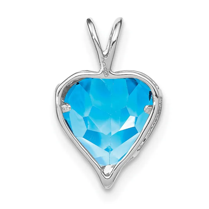 TreasureFineJewelers 14k White Gold Blue Topaz and Diamond MOM Heart Pendant Necklaces