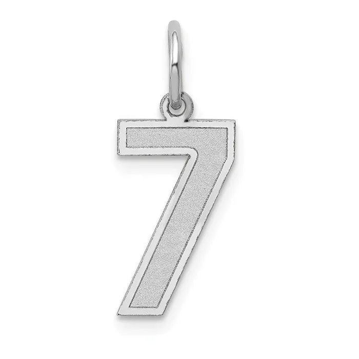 TreasureFineJewelers 14k White Gold Medium Satin Number 7 Charm Charm Necklaces
