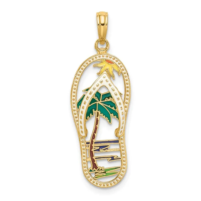 TreasureFineJewelers 14k Yellow Gold Enamel Palm Tree FlipFlop Charm Charm Necklaces TreasureFineJewelers 14k Yellow Gold Enamel Palm Tree FlipFlop Charm Charm Necklaces