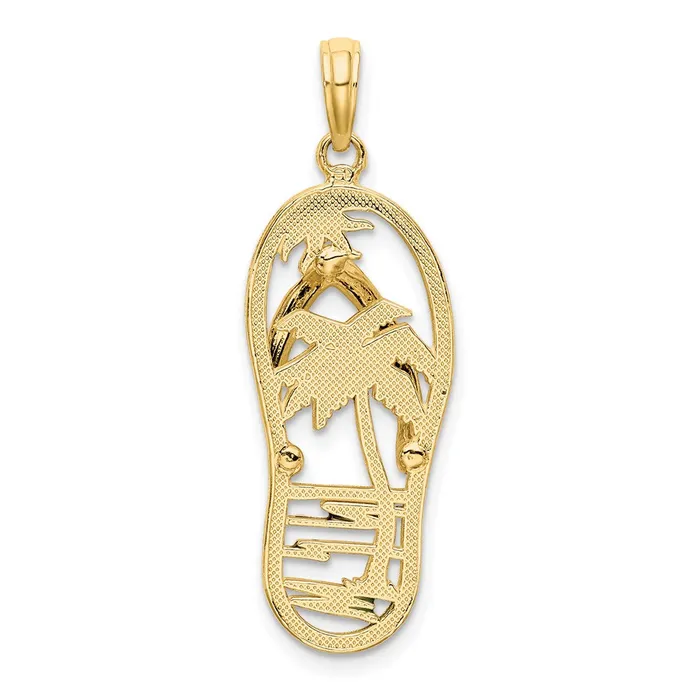 TreasureFineJewelers 14k Yellow Gold Enamel Palm Tree FlipFlop Charm Charm Necklaces