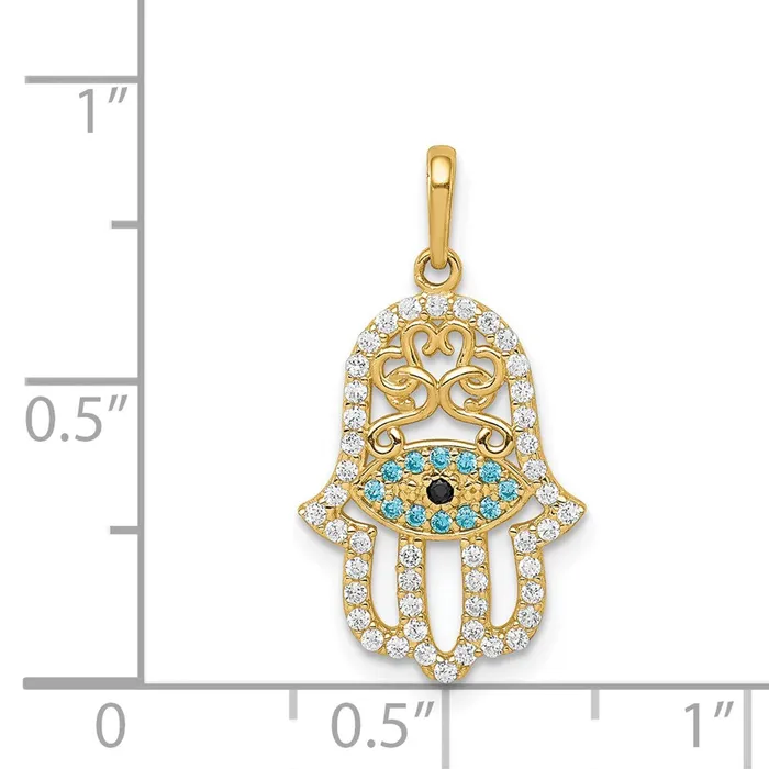 TreasureFineJewelers 14k Yellow Gold Multicolored CZ Hamsa Pendant Necklaces