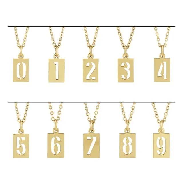 TreasureFineJewelers 14K Yellow Gold Pierced Numeral 2 Dog Tag 1618 Necklace Necklaces