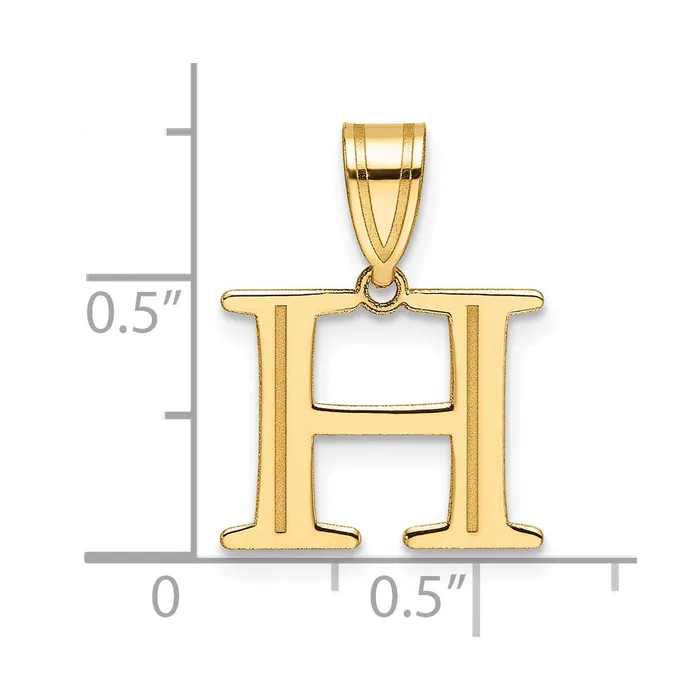 TreasureFineJewelers 14k Yellow Gold Polished Etched Letter H Initial Pendant Necklaces